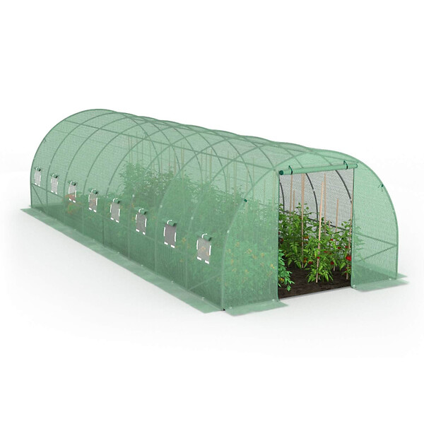 ID MARKET - Bâche de rechange pour serre de jardin tunnel 24m² 8 x 3 x 2 m anti-UV avec porte et fenêtres DES ANDES verte - large