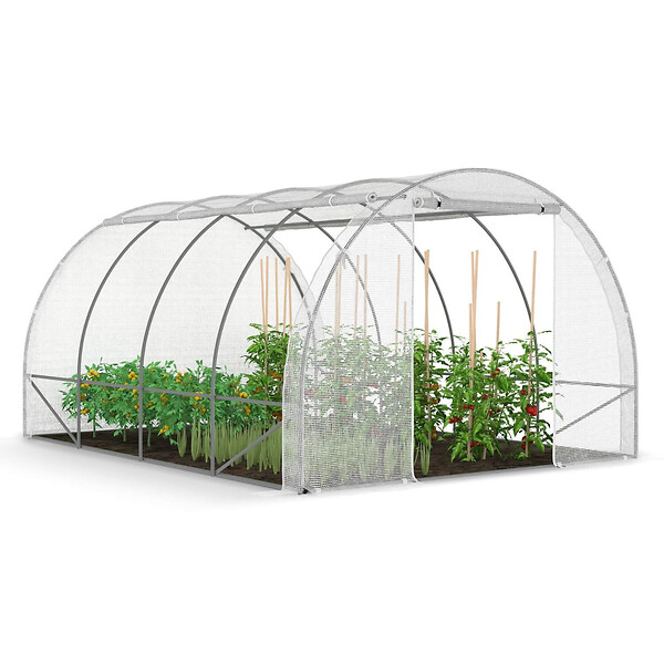 ID MARKET - Bâche de rechange pour serre de jardin tunnel 12m² 4 x 3 x 2 m anti-UV avec porte et fenêtres ZEBRA blanche toutes saisons - large