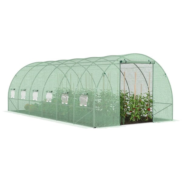 ID MARKET - Bâche de rechange pour serre de jardin tunnel 18m² 6 x 3 x 2 m anti-UV avec porte et fenêtres CRIMÉE verte - large