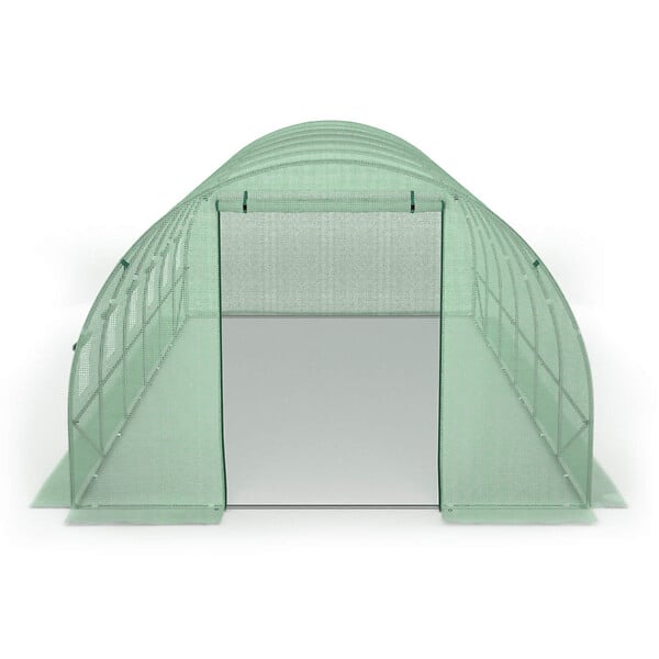 ID MARKET - Bâche de rechange pour serre de jardin tunnel 18m² 6 x 3 x 2 m anti-UV avec porte et fenêtres CRIMÉE verte - large