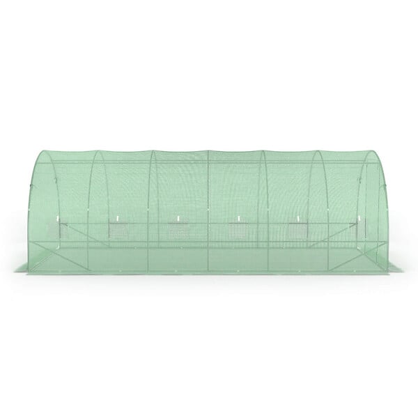 ID MARKET - Bâche de rechange pour serre de jardin tunnel 18m² 6 x 3 x 2 m anti-UV avec porte et fenêtres CRIMÉE verte - large