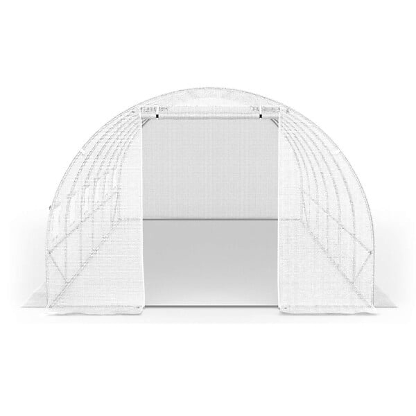 ID MARKET - Bâche de rechange pour serre de jardin tunnel 18m² 6 x 3 x 2 m anti-UV avec porte et fenêtres CRIMÉE blanche - large