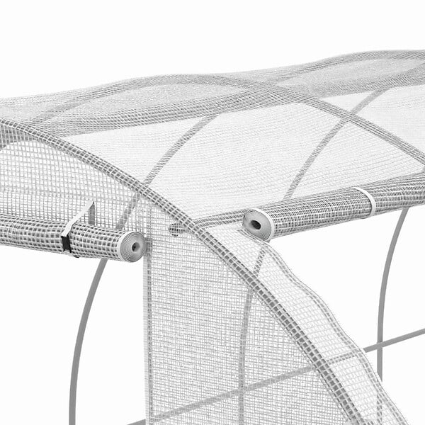 ID MARKET - Bâche de rechange pour serre de jardin tunnel 18m² 6 x 3 x 2 m anti-UV avec porte et fenêtres CRIMÉE blanche toutes saisons - large