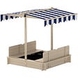OUTSUNNY - Bac à sable carré en bois pour enfant dim. 106L x 106l cm avec bancs et couvercle - auvent réglable - vignette