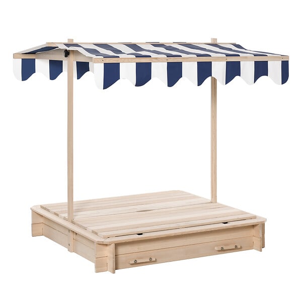 OUTSUNNY - Bac à sable carré en bois pour enfant dim. 106L x 106l cm avec bancs et couvercle - auvent réglable - large