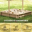 OUTSUNNY - Bac à sable carré en bois pour enfant dim. 106L x 106l cm avec bancs et couvercle - auvent réglable - vignette