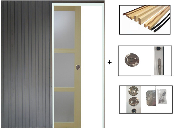 GD MENUISERIES - Porte Coulissante bois Ayous Vitrée H204 x L93 cm, Galandage, kit finition - large