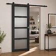 GD MENUISERIES - Porte Coulissante Telia Noir Vitrée H204 x L73 cm, Rail roulettes, Coquilles - vignette