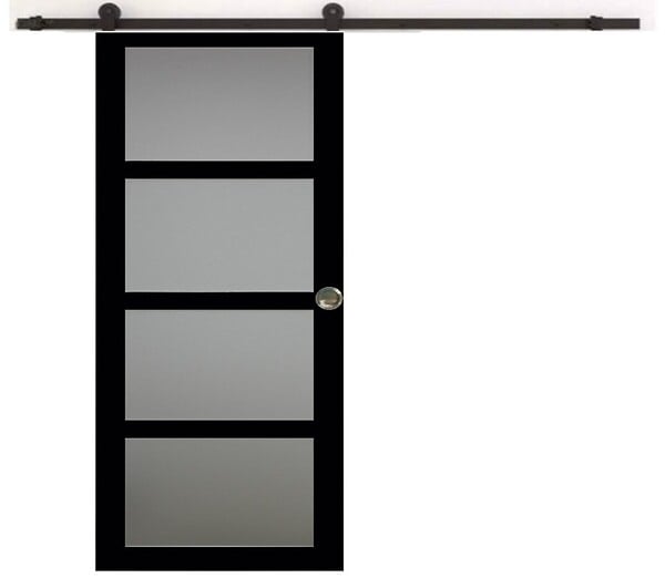 GD MENUISERIES - Porte Coulissante Telia Noir Vitrée H204 x L73 cm, Rail roulettes, Coquilles - large