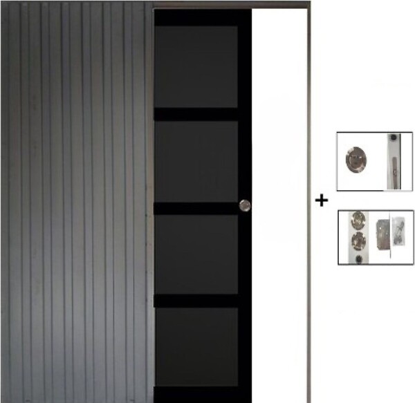 GD MENUISERIES - Porte Coulissante Telia noir 4 panneaux H204 x L83 cm, Galandage - large