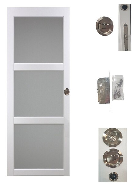GD MENUISERIES - Porte Coulissante Kenya blanc Vitrée H204 x L73 cm, serrure condamnation - large