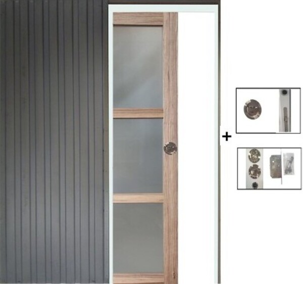 GD MENUISERIES - Porte Coulissante bois Frake Vitrée H204 x L83 cm, Galandage - large