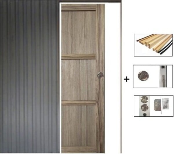 GD MENUISERIES - Porte Coulissante bois Frake 3 Panneaux H204 x L73 cm, Galandage, kit de finition - large