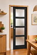 GD MENUISERIES - Porte Coulissante Telia Noir Vitrée H204 x L73 cm, Galandage, kit finition (coquille et tire doigt) - vignette