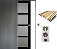 GD MENUISERIES - Porte Coulissante Telia Noir Vitrée H204 x L73 cm, Galandage, kit finition (coquille et tire doigt) - vignette
