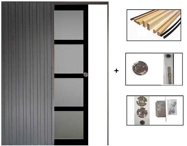 GD MENUISERIES - Porte Coulissante Telia Noir Vitrée H204 x L83 cm, Galandage, kit de finition - large