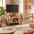 OVIALA - Meuble TV d'angle 120cm en rotin synthétique scandinave bois clair  - Adam - vignette