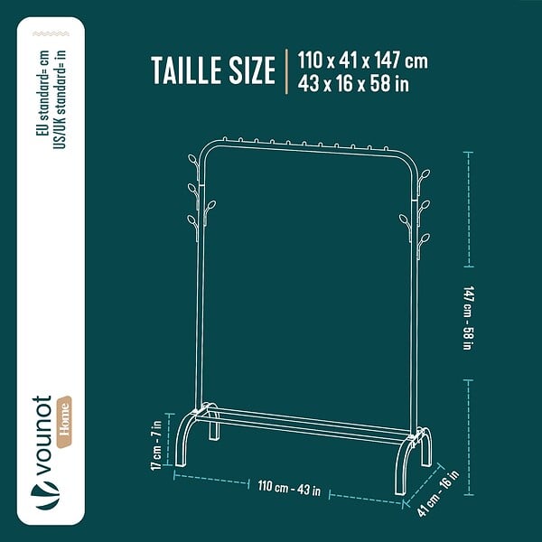 VOUNOT - Portant a Vetements avec etagere Chaussures 8 Crochets Lateraux 110x41x147cm metal Blanc - large