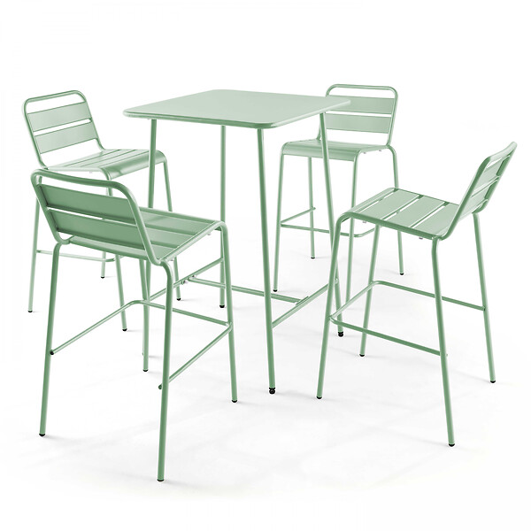 OVIALA - Table haute de jardin carrée en acier vert sauge 70cm - Palavas - large