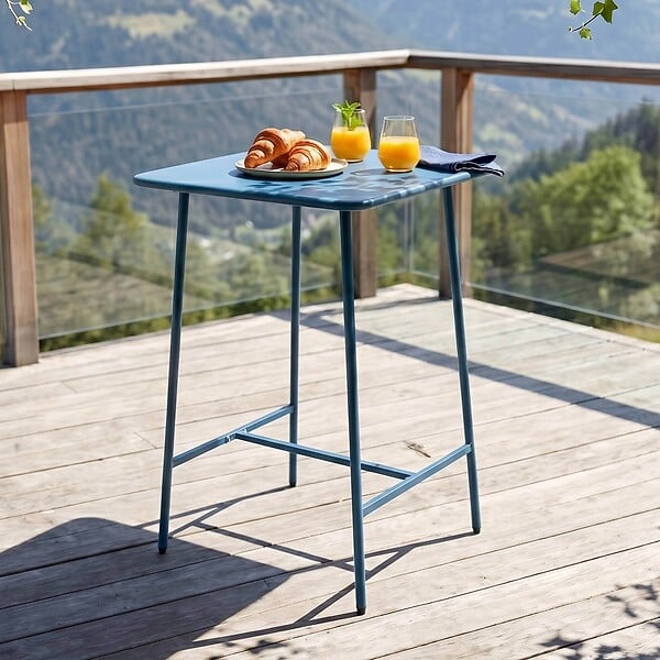 OVIALA - Table haute de jardin carrée en acier bleu pacific - Palavas - large