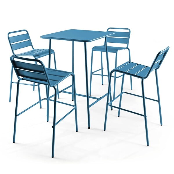 OVIALA - Table haute de jardin carrée en acier bleu pacific - Palavas - large