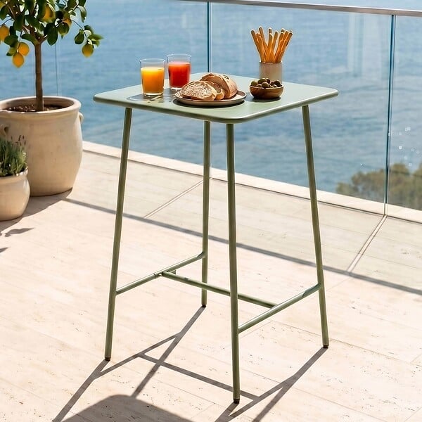OVIALA - Table haute de jardin carrée en acier vert cactus - Palavas - large