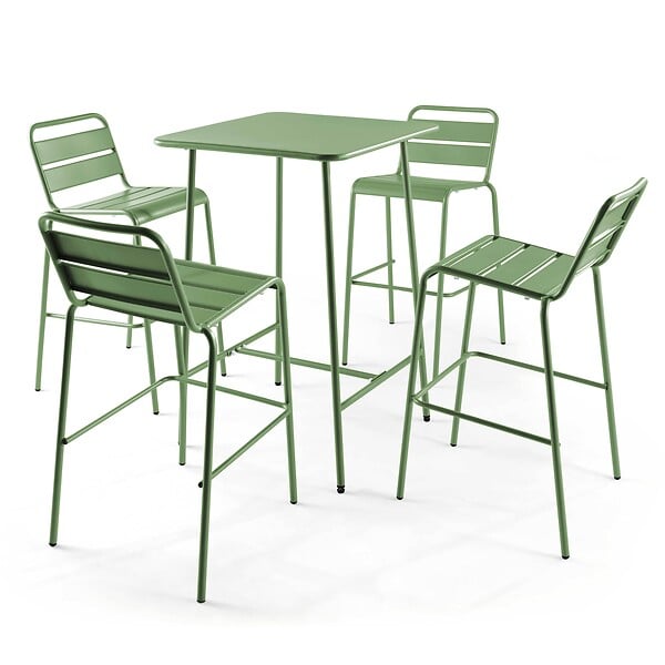 OVIALA - Table haute de jardin carrée en acier vert cactus - Palavas - large