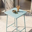 OVIALA - Table haute de jardin carrée en acier bleu turquoise 70cm - Palavas - vignette