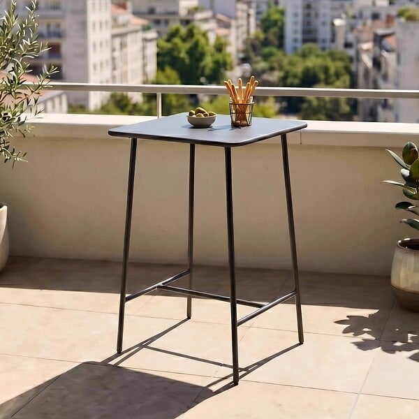OVIALA - Table de bar carrée en acier gris anthracite - Palavas - large