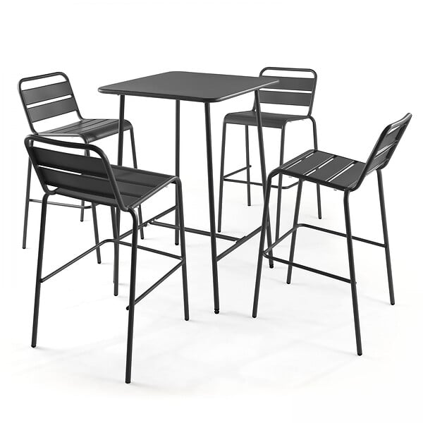 OVIALA - Table de bar carrée en acier gris anthracite - Palavas - large