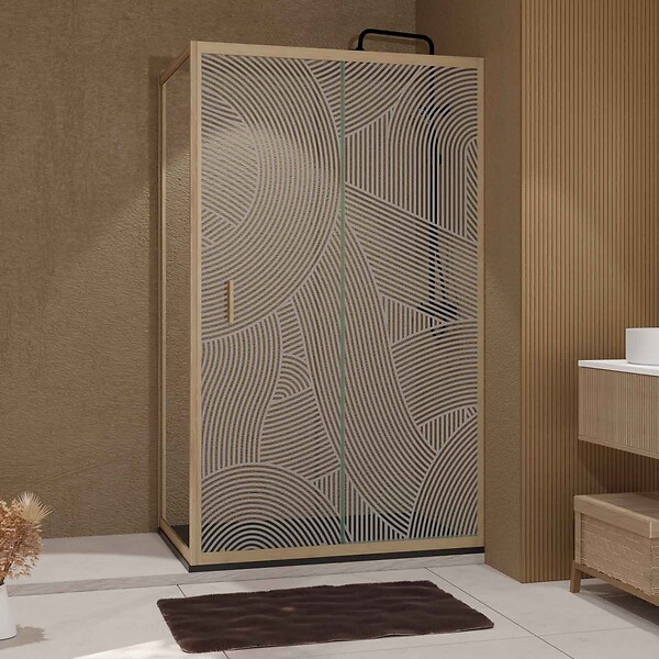 AURLANE - Porte de Douche Coulissante avec Retour 120x90x200cm Style Japandi Arrondi - Cadre Effet Bois - large