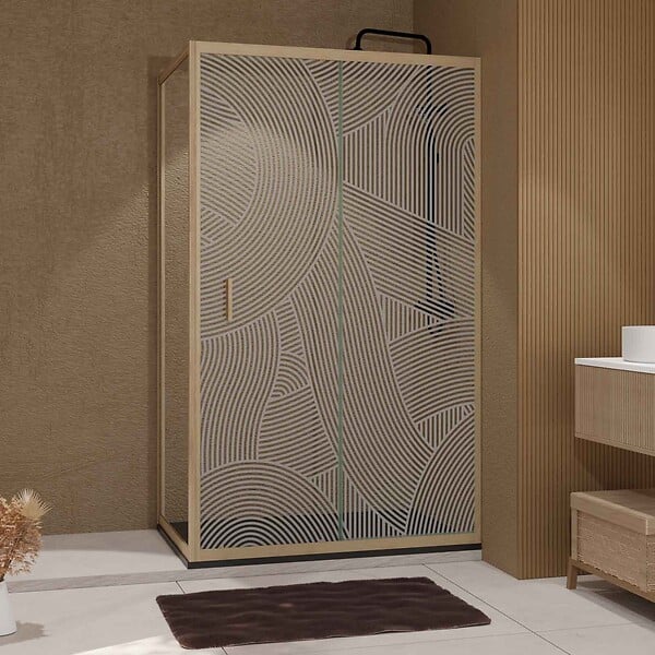 AURLANE - Porte de Douche Coulissante avec Retour 120x80x200cm Style Japandi Arrondi - Cadre Effet Bois - large