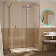 AURLANE - Porte de Douche Coulissante et Retour 120x80x200cm - Profilés Alu Effet Bois - Verre Trempé 6mm - vignette