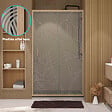 AURLANE - Porte de douche 120 coulissante HINATA - style Japandi courbes douces - Cadre effet Bois - Verre 6mm - vignette