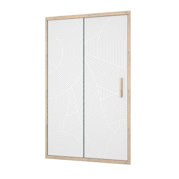 AURLANE - Porte de douche 120 coulissante HINATA - style Japandi courbes douces - Cadre effet Bois - Verre 6mm - large