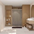 AURLANE - Porte de douche 120 coulissante HINATA - style Japandi courbes douces - Cadre effet Bois - Verre 6mm - vignette