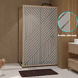 AURLANE - Porte de Douche Coulissante avec Retour 120x80x200cm Style Japandi Géométrique - Cadre Effet Bois - vignette