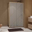 AURLANE - Porte de Douche Coulissante avec Retour 120x80x200cm Style Japandi Géométrique - Cadre Effet Bois - vignette