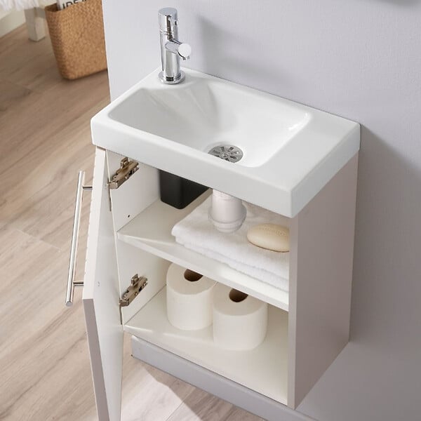 GODART - Meuble lave-mains Strié Beige cachemire pour robinet à gauche Solo - large