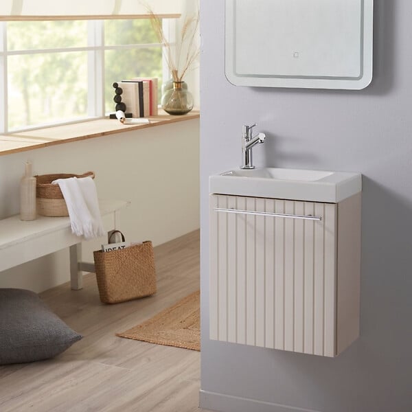 GODART - Meuble lave-mains Strié Beige cachemire pour robinet à gauche Solo - large