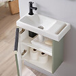 GODART - Meuble vert mat Solo avec lave-mains et porte serviette intégré pour Robinet à gauche - poignée noire - vignette