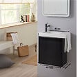 GODART - Meuble noir mat Solo avec lave-mains et porte serviette intégré pour Robinet à gauche - poignée noire - vignette