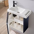 GODART - Meuble noir mat Solo avec lave-mains et porte serviette intégré pour Robinet à gauche - poignée noire - vignette