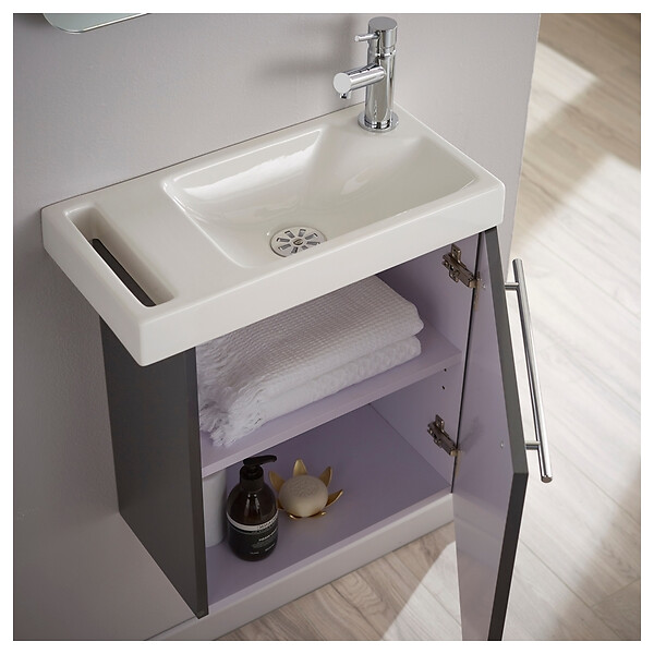 GODART - Meuble gris anthracite Solo avec lave-mains et porte serviette intégré pour Robinet à droite - large