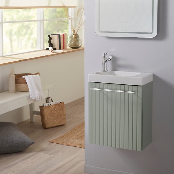GODART - Meuble lave-mains Vert strié Solo pour robinet à gauche - large