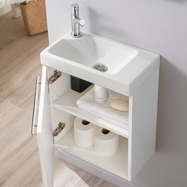 GODART - Meuble Lave-mains Blanc mat pour robinet à gauche Solo - large