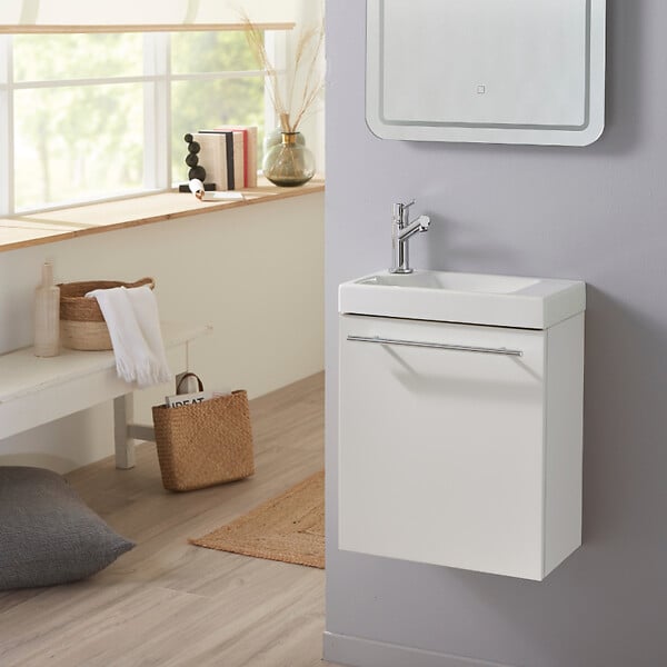GODART - Meuble Lave-mains Blanc mat pour robinet à gauche Solo - large