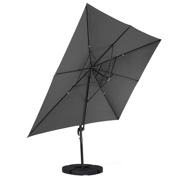 ID MARKET - Parasol déporté inclinable rotatif 360 CALVI gris 3x4 M avec 4 dalles et housse - large