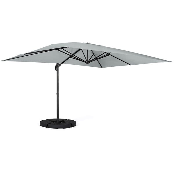 ID MARKET - Parasol déporté inclinable rotatif 360 CALVI gris clair 3x4 M avec 4 dalles et housse - large