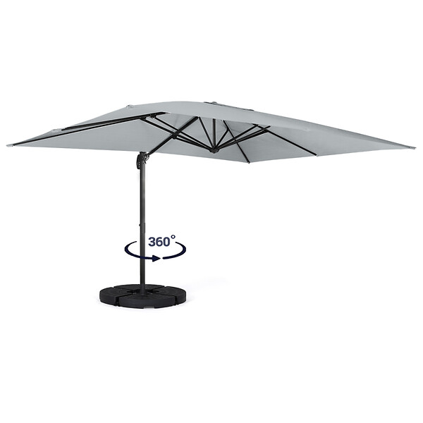 ID MARKET - Parasol déporté inclinable rotatif 360 CALVI gris clair 3x4 M avec 4 dalles et housse - large